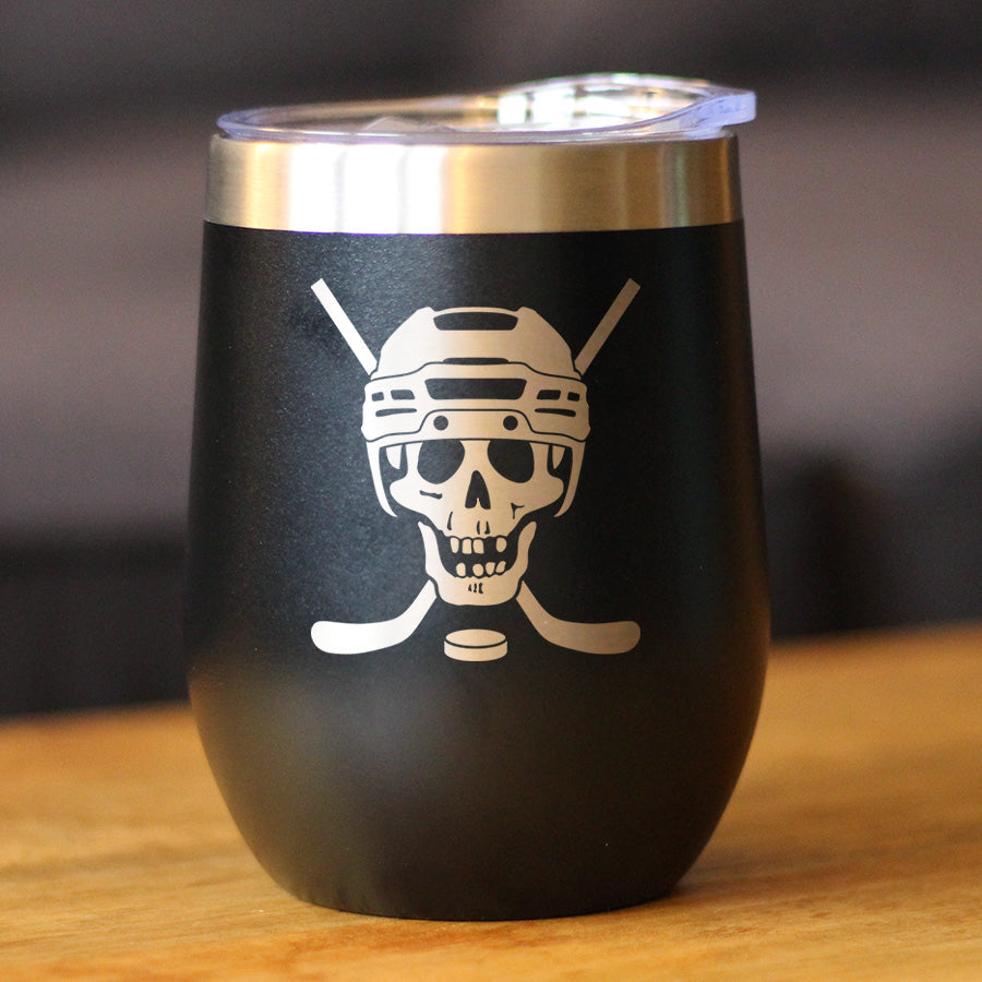 Hockey Skull Insulated Wine Tumbler with Sliding Lid Hockey Gifts for Coach or Players 12oz Stainless Steel Tumbler