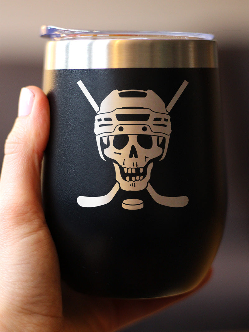 Hockey Skull Insulated Wine Tumbler with Sliding Lid Hockey Gifts for Coach or Players 12oz Stainless Steel Tumbler