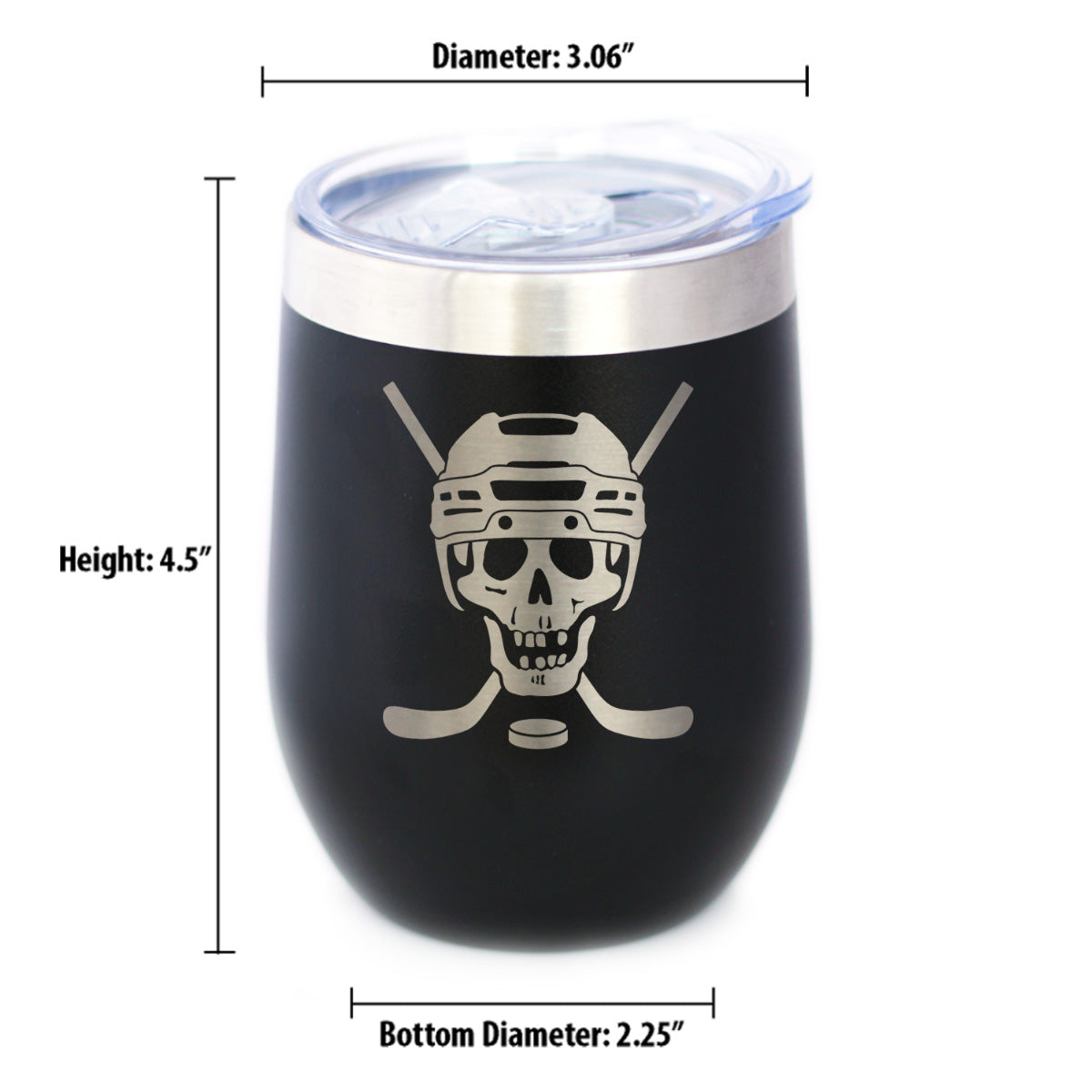 Hockey Skull Insulated Wine Tumbler with Sliding Lid Hockey Gifts for Coach or Players 12oz Stainless Steel Tumbler