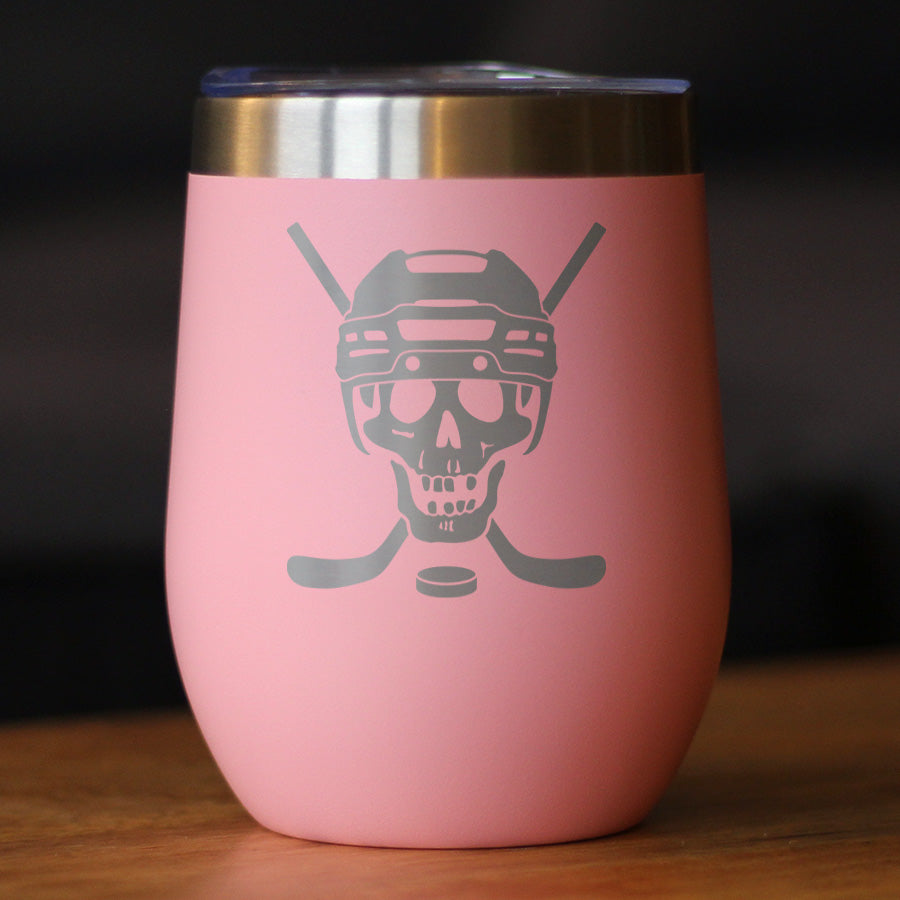 Hockey Skull Insulated Wine Tumbler with Sliding Lid Hockey Gifts for Coach or Players 12oz Stainless Steel Tumbler