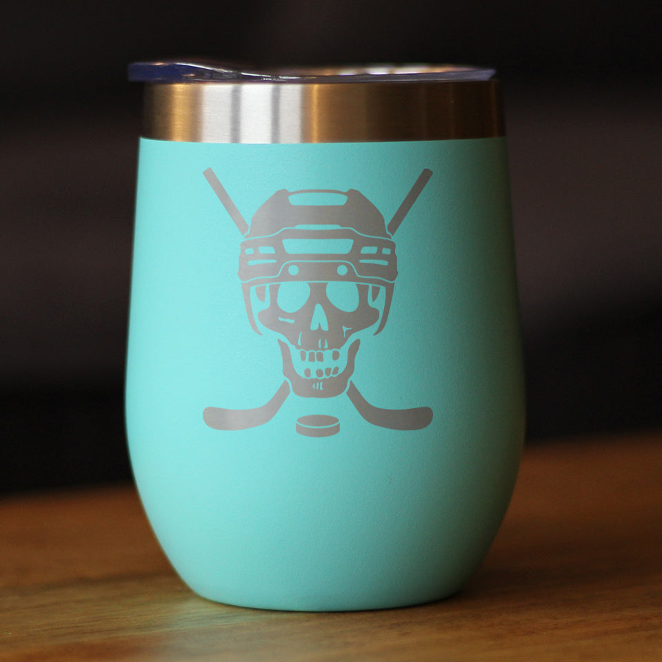 Hockey Skull Insulated Wine Tumbler with Sliding Lid Hockey Gifts for Coach or Players 12oz Stainless Steel Tumbler