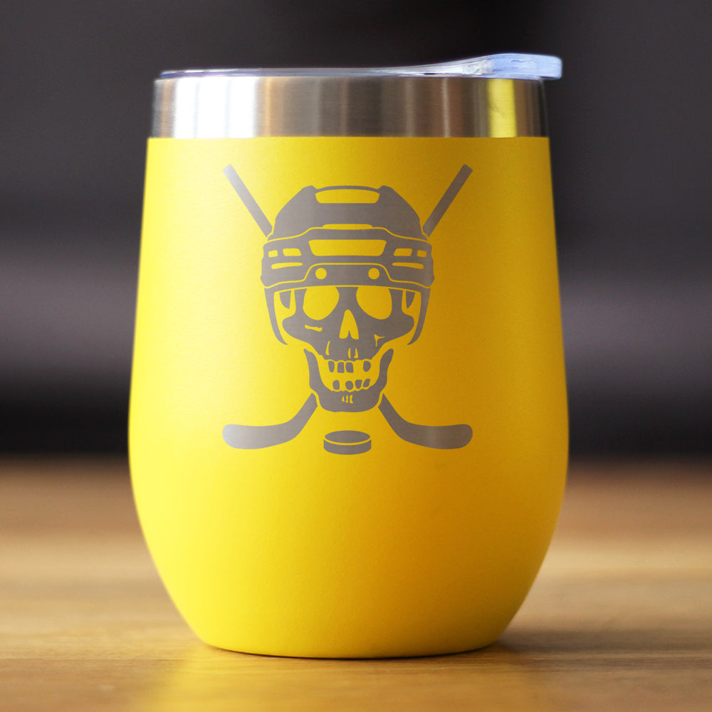 Hockey Skull Insulated Wine Tumbler with Sliding Lid Hockey Gifts for Coach or Players 12oz Stainless Steel Tumbler
