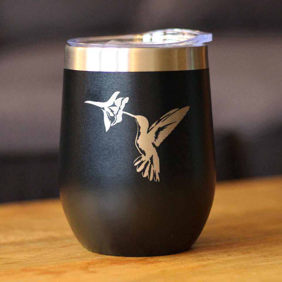 Hummingbird - Wine Tumbler Glass with Sliding Lid - Stainless Steel Insulated Mug - Hummingbird Gifts and Decor for Women and Men
