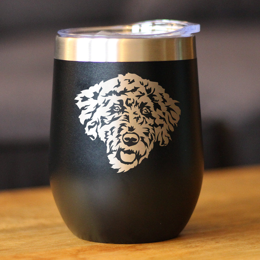 Labradoodle Face - Wine Tumbler Cup with Sliding Lid - Stainless Steel Insulated Mug - Labradoodle Gifts for Dog Lovers Women &amp; Men