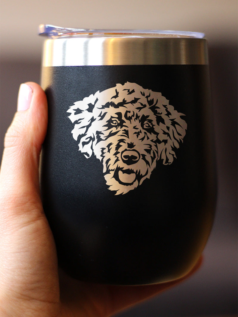 Labradoodle Face - Wine Tumbler Cup with Sliding Lid - Stainless Steel Insulated Mug - Labradoodle Gifts for Dog Lovers Women &amp; Men