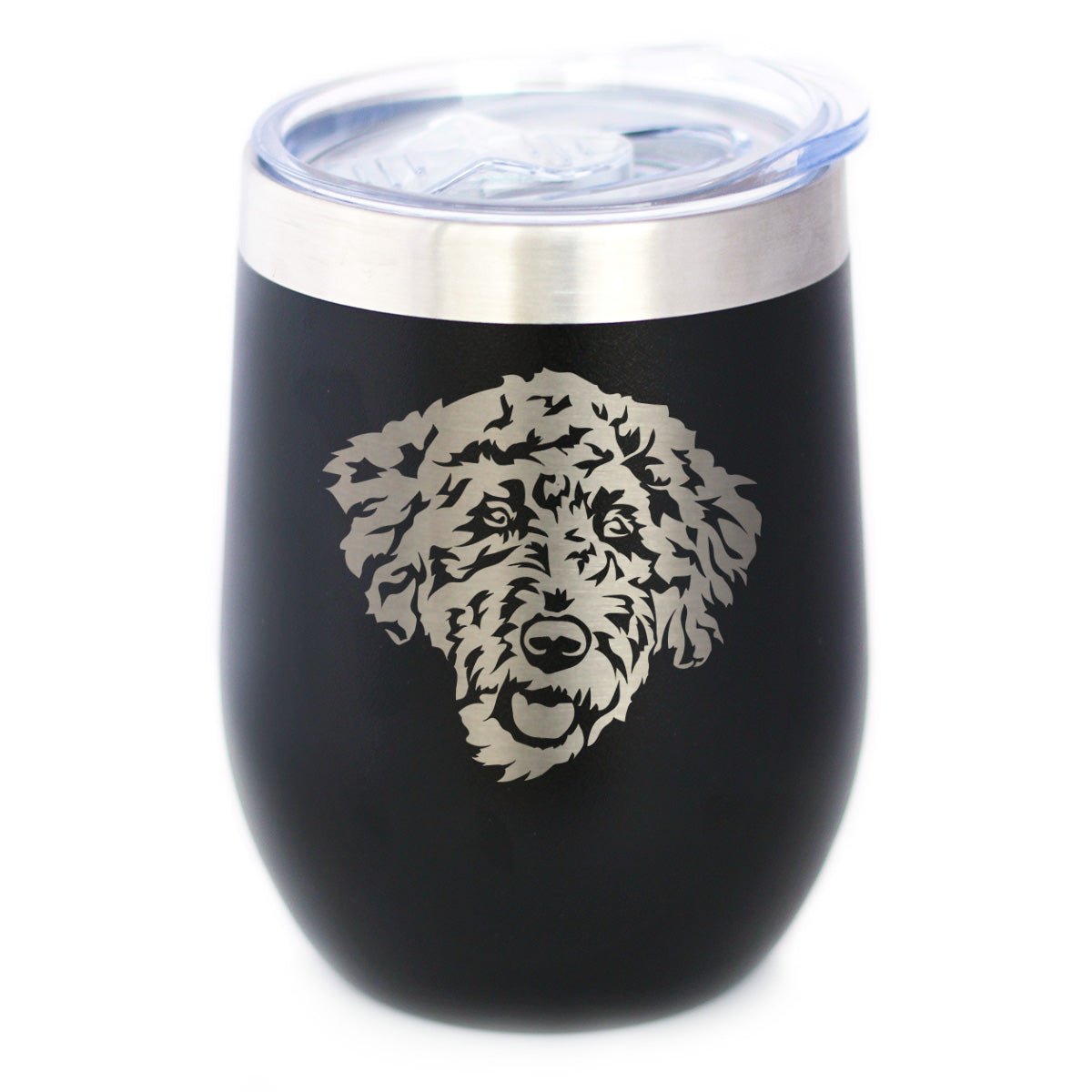 Labradoodle Face - Wine Tumbler Cup with Sliding Lid - Stainless Steel Insulated Mug - Labradoodle Gifts for Dog Lovers Women &amp; Men