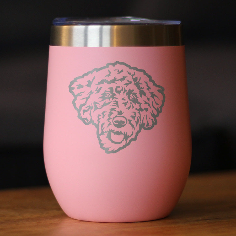 Labradoodle Face - Wine Tumbler Cup with Sliding Lid - Stainless Steel Insulated Mug - Labradoodle Gifts for Dog Lovers Women &amp; Men