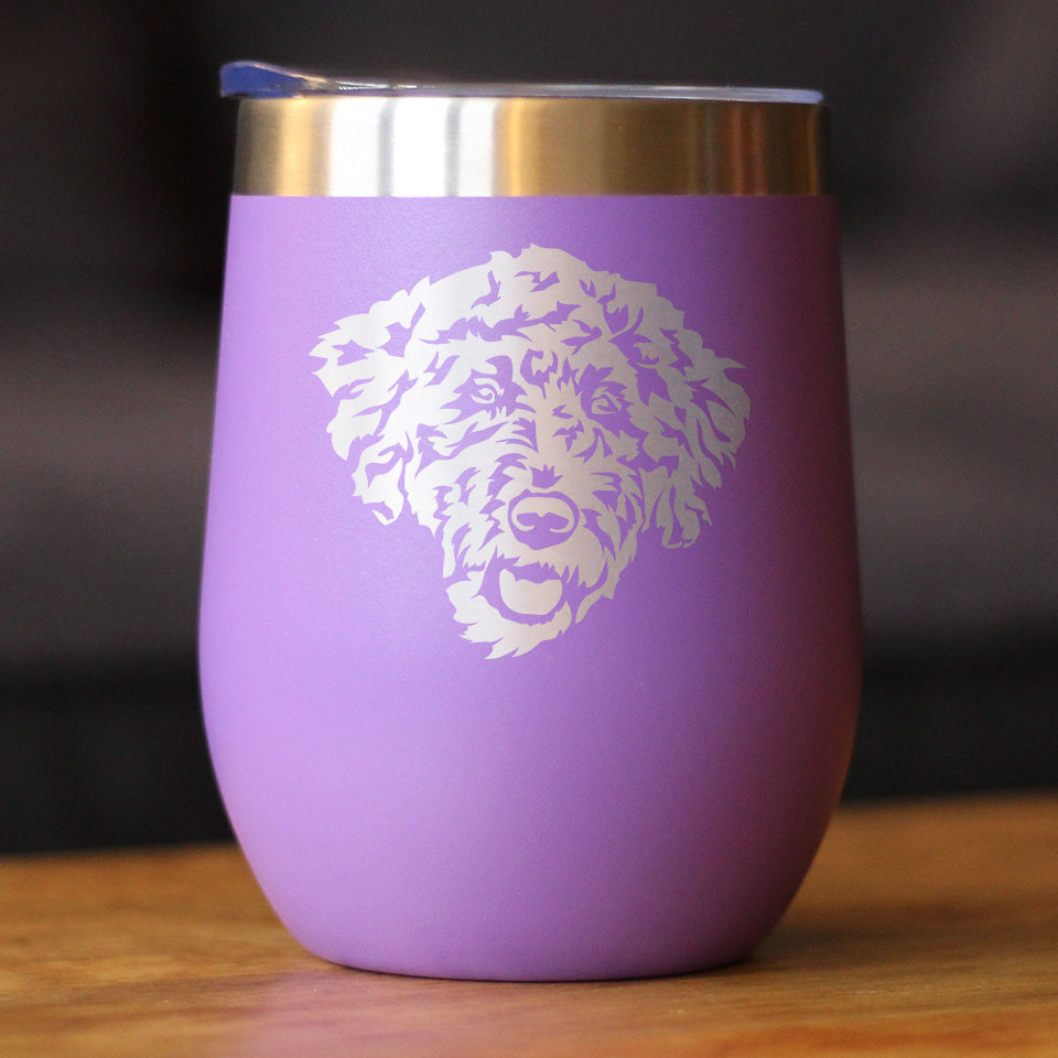 Labradoodle Face - Wine Tumbler Cup with Sliding Lid - Stainless Steel Insulated Mug - Labradoodle Gifts for Dog Lovers Women &amp; Men