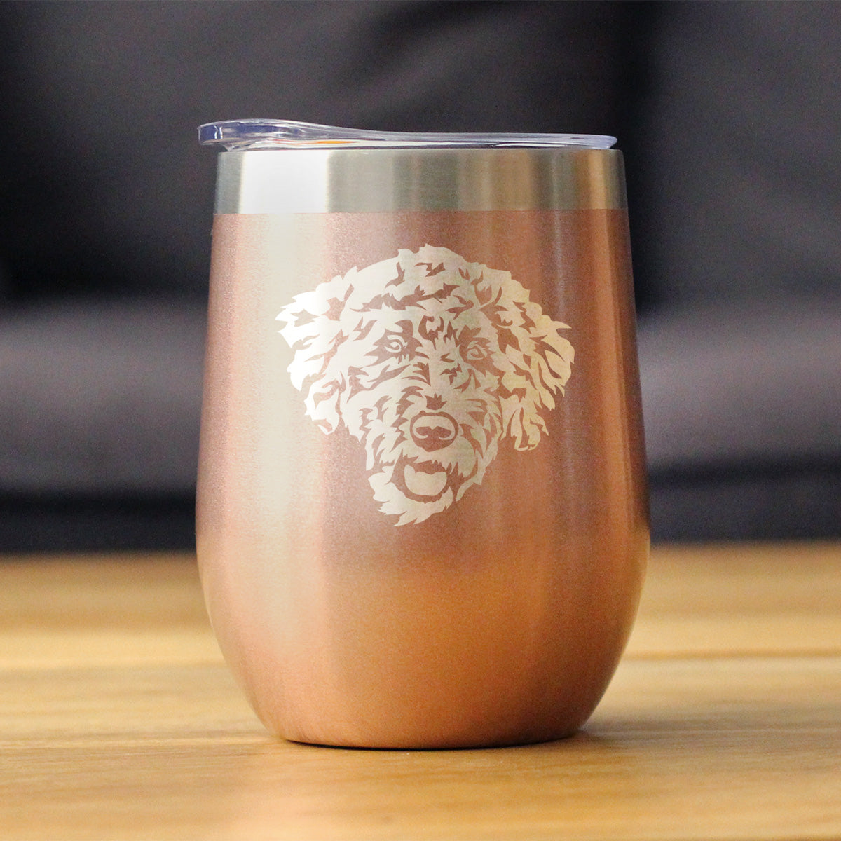 Labradoodle Face - Wine Tumbler Cup with Sliding Lid - Stainless Steel Insulated Mug - Labradoodle Gifts for Dog Lovers Women &amp; Men