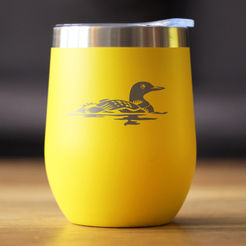Loon - Wine Tumbler Glass with Sliding Lid - Stainless Steel Insulated Mug - Loon Gifts for Women and Men