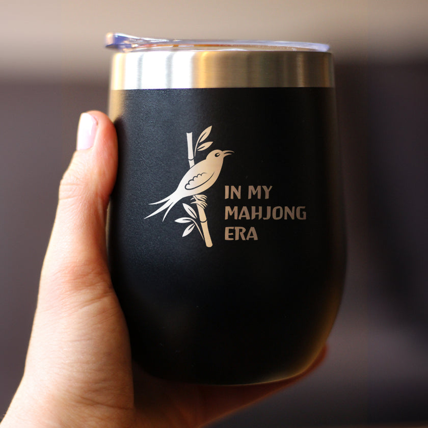 Mahjong Era - Insulated Wine Tumbler with Sliding Lid Themed Gifts for Mahjongers 12oz Stainless Steel Tumbler