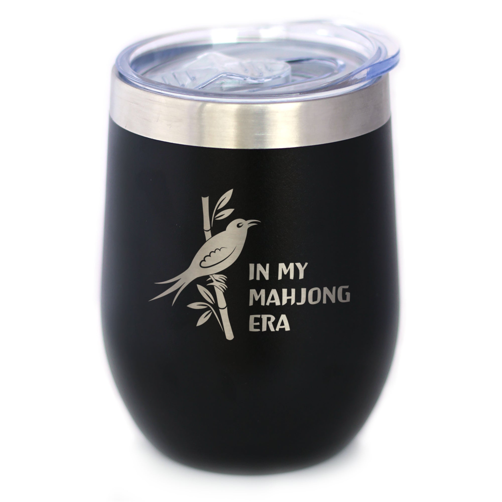 Mahjong Era - Insulated Wine Tumbler with Sliding Lid Themed Gifts for Mahjongers 12oz Stainless Steel Tumbler