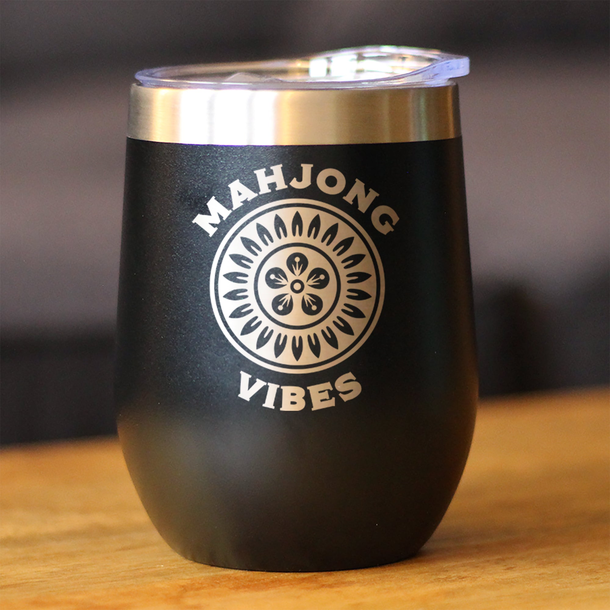 Mahjong Vibes - Insulated Wine Tumbler with Sliding Lid Themed Gifts for Mahjongers 12oz Stainless Steel Tumbler