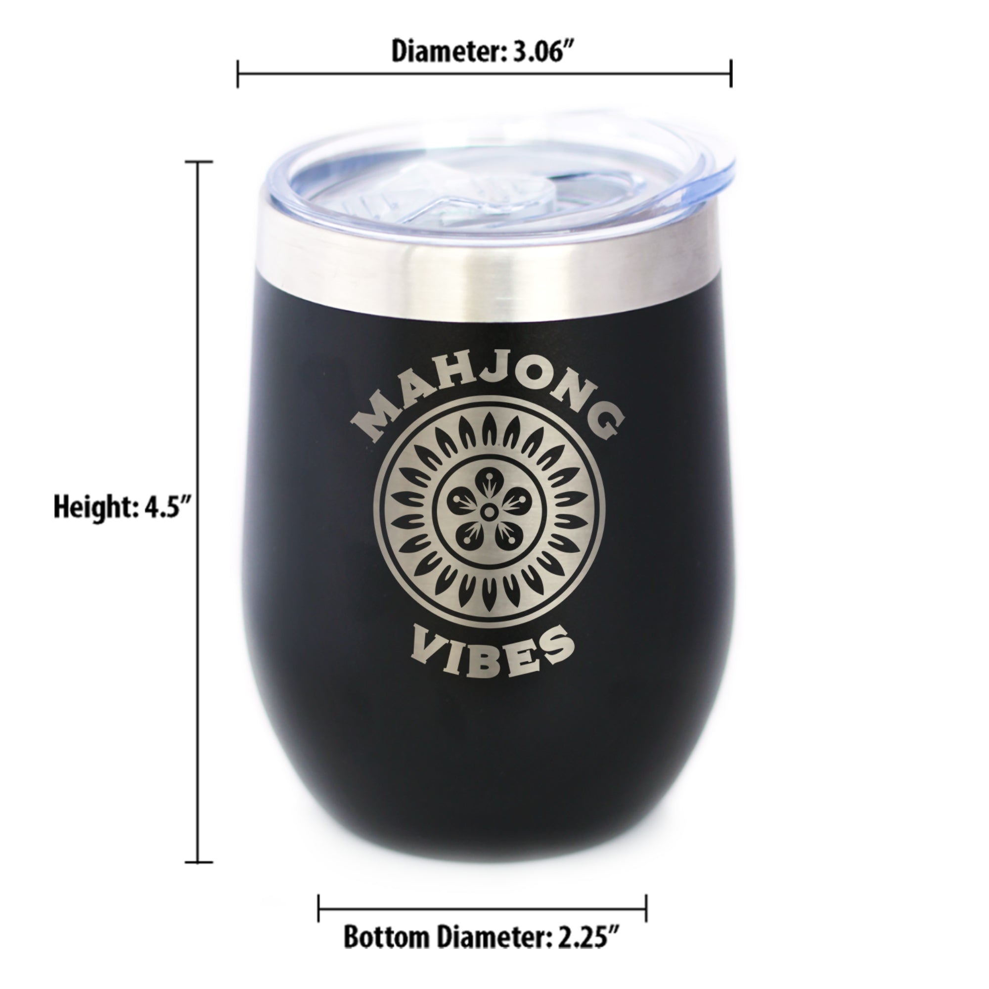 Mahjong Vibes - Insulated Wine Tumbler with Sliding Lid Themed Gifts for Mahjongers 12oz Stainless Steel Tumbler
