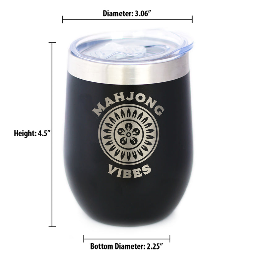 Mahjong Vibes - Insulated Wine Tumbler with Sliding Lid Themed Gifts for Mahjongers 12oz Stainless Steel Tumbler
