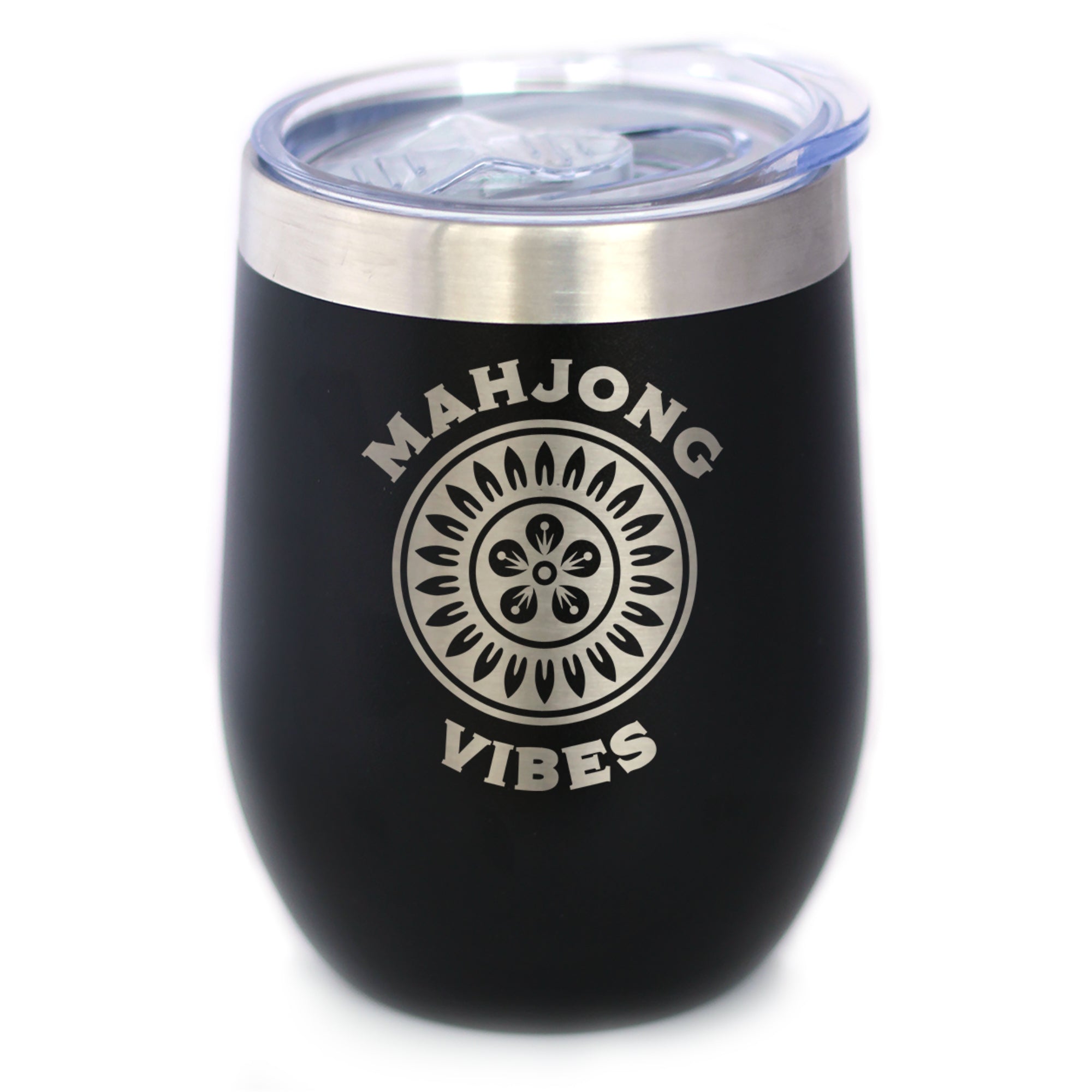 Mahjong Vibes - Insulated Wine Tumbler with Sliding Lid Themed Gifts for Mahjongers 12oz Stainless Steel Tumbler