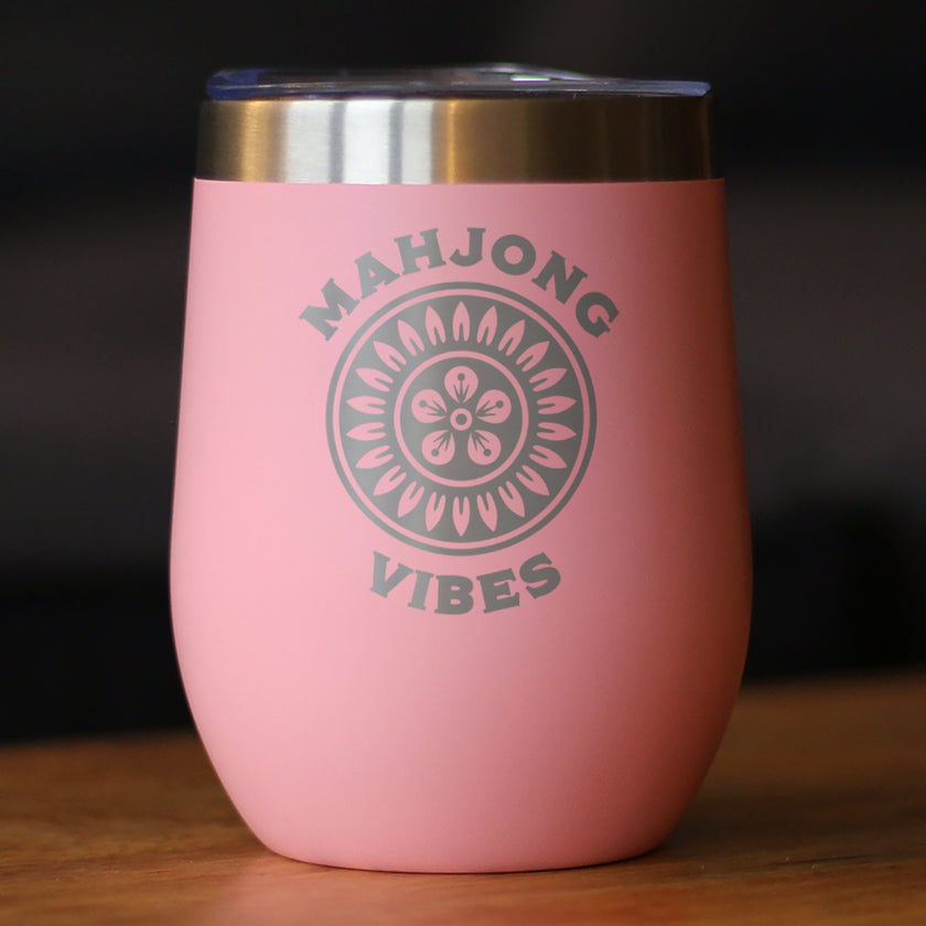 Mahjong Vibes - Insulated Wine Tumbler with Sliding Lid Themed Gifts for Mahjongers 12oz Stainless Steel Tumbler