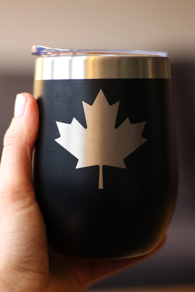 Canada Maple Leaf - Wine Tumbler Glass with Sliding Lid - Stainless Steel Insulated Mug - Canadian Flag Gifts and Decor for Women and Men
