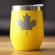 Canada Maple Leaf - Wine Tumbler Glass with Sliding Lid - Stainless Steel Insulated Mug - Canadian Flag Gifts and Decor for Women and Men