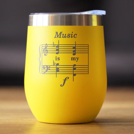 Music is My Forte - Wine Tumbler Glass with Sliding Lid - Stainless Steel Mug - Unique Funny Musician Gifts and Musical Accessories