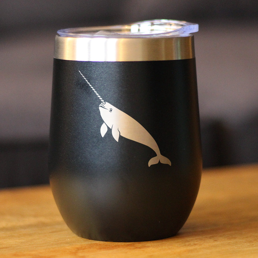 Narwhal Insulated Wine Tumbler with Sliding Lid Cute Narwhal Gifts 12oz Stainless Steel Tumbler