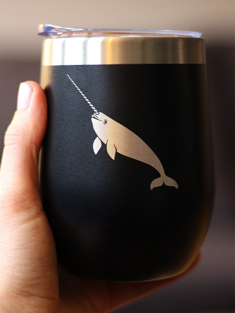 Narwhal Insulated Wine Tumbler with Sliding Lid Cute Narwhal Gifts 12oz Stainless Steel Tumbler