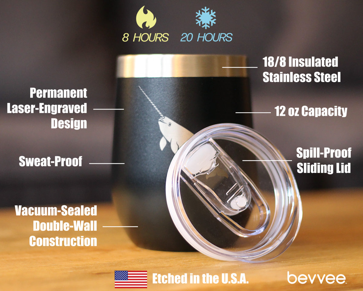 Narwhal Insulated Wine Tumbler with Sliding Lid Cute Narwhal Gifts 12oz Stainless Steel Tumbler