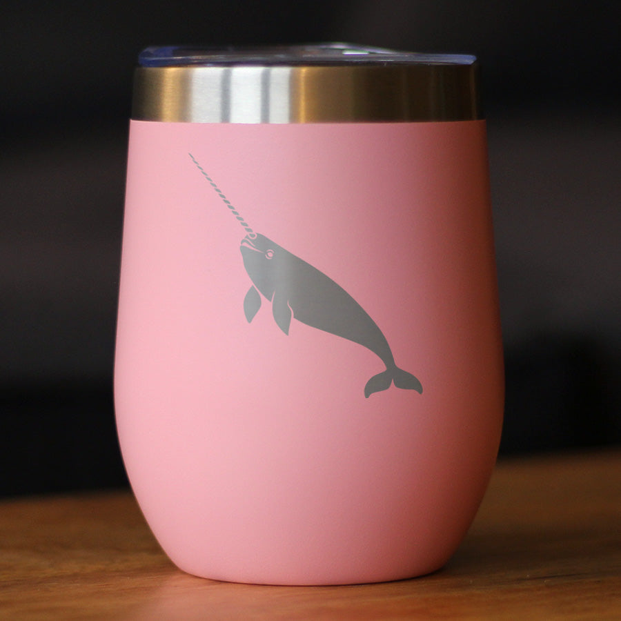Narwhal Insulated Wine Tumbler with Sliding Lid Cute Narwhal Gifts 12oz Stainless Steel Tumbler