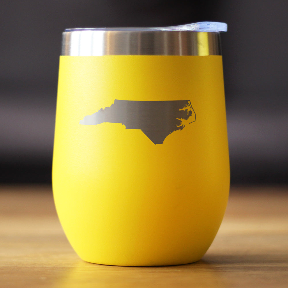 North Carolina State Outline - Wine Tumbler Glass with Sliding Lid - Stainless Steel Travel Mug - North Carolina Gifts for Women and Men