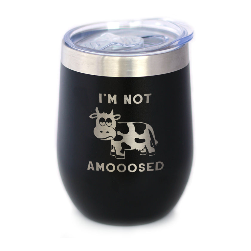 Not Amooosed - Wine Tumbler Glass with Sliding Lid - Stainless Steel Insulated Mug - Funny Cow Themed Decor and Gifts