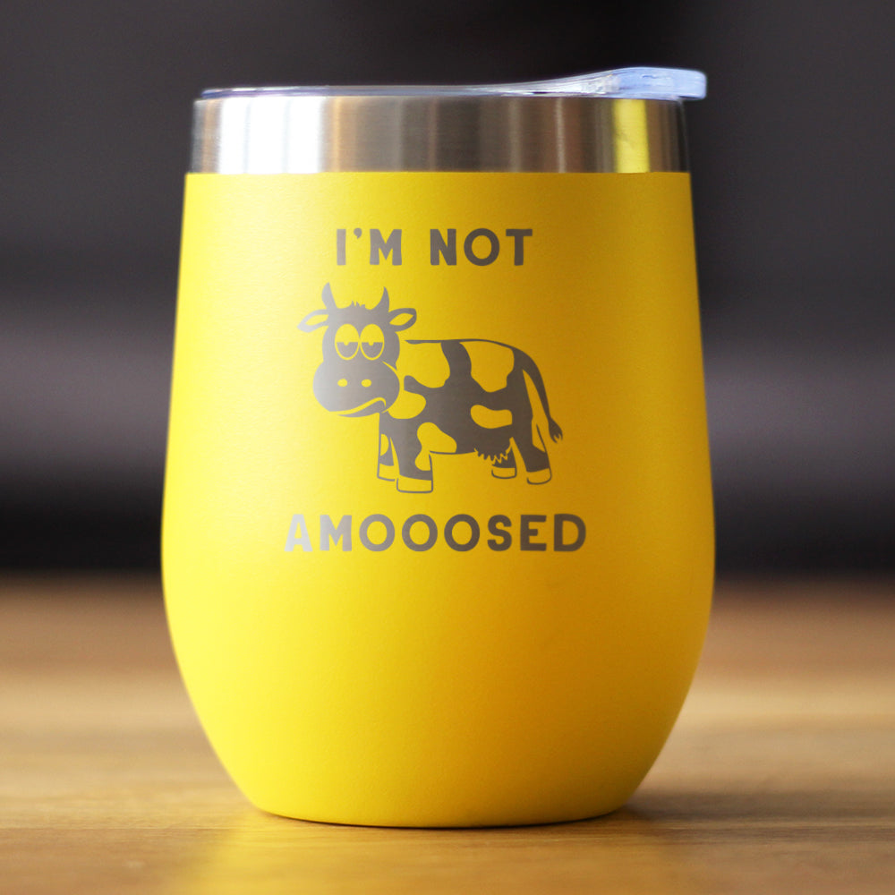 Not Amooosed - Wine Tumbler Glass with Sliding Lid - Stainless Steel Insulated Mug - Funny Cow Themed Decor and Gifts