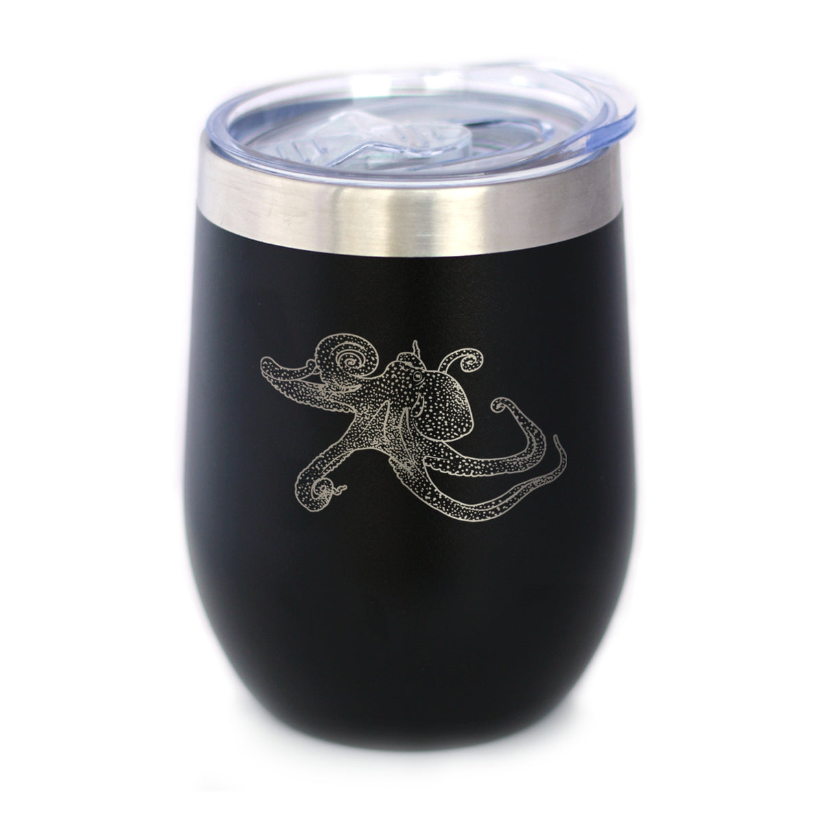 Octopus - Wine Tumbler Glass with Sliding Lid - Stainless Steel Travel Mug - Ocean Gifts and Decor for Women and Men