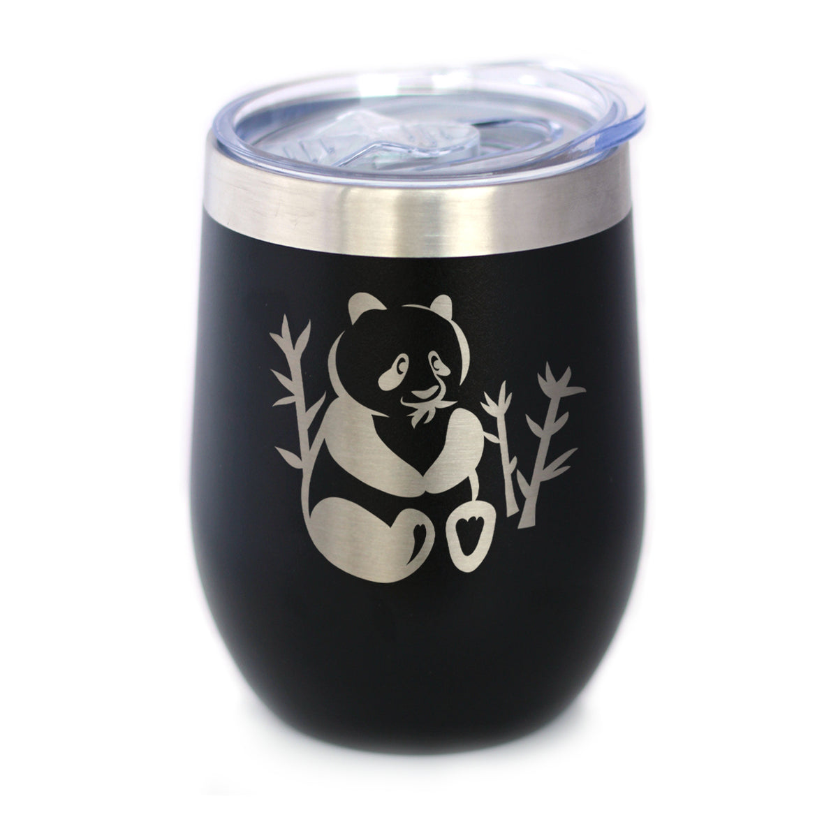 Panda - Wine Tumbler Glass with Sliding Lid - Stainless Steel Insulated Mug - Unique Panda Bear Gifts for Women and Men