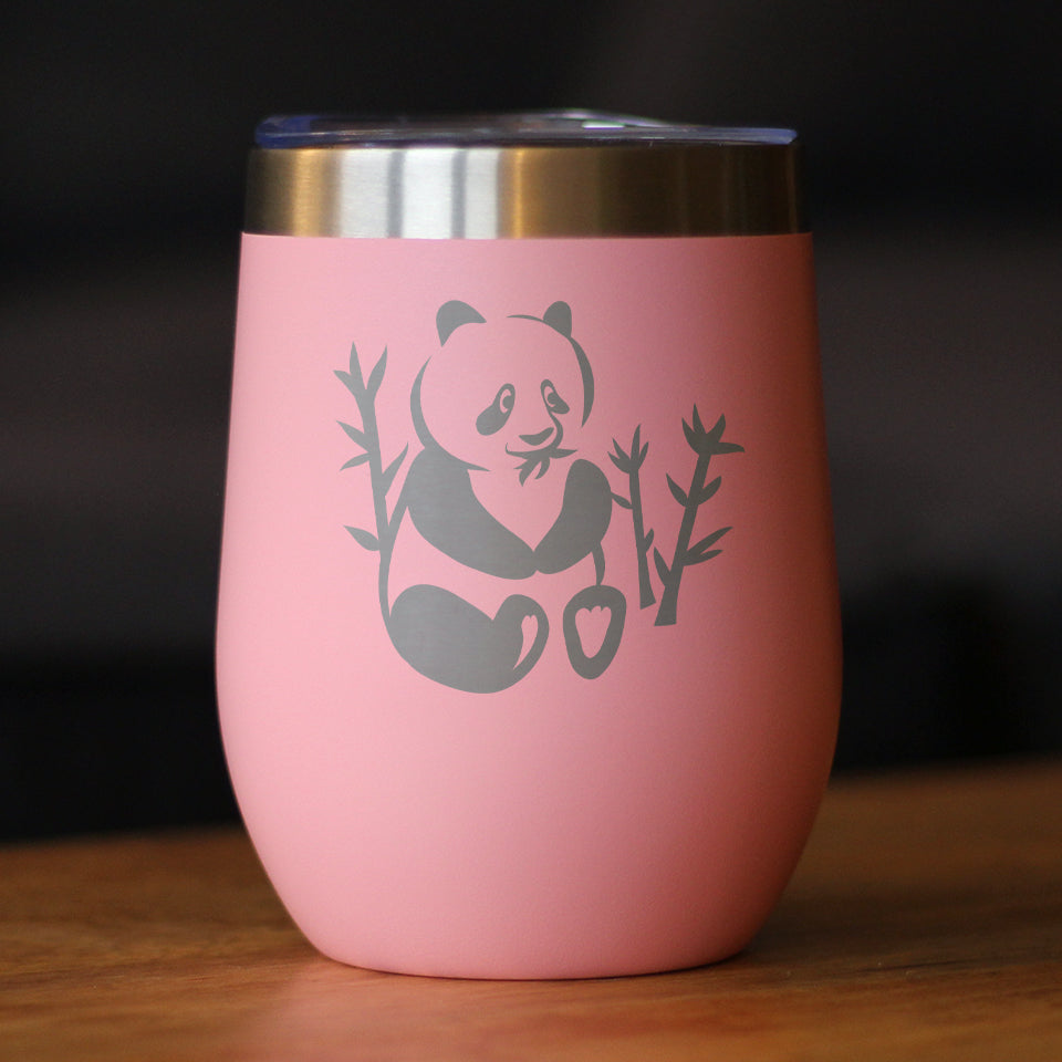 Panda - Wine Tumbler Glass with Sliding Lid - Stainless Steel Insulated Mug - Unique Panda Bear Gifts for Women and Men