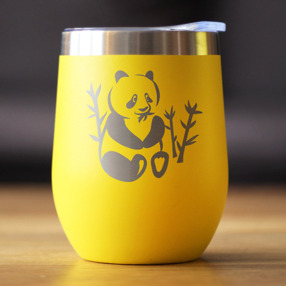 Panda - Wine Tumbler Glass with Sliding Lid - Stainless Steel Insulated Mug - Unique Panda Bear Gifts for Women and Men