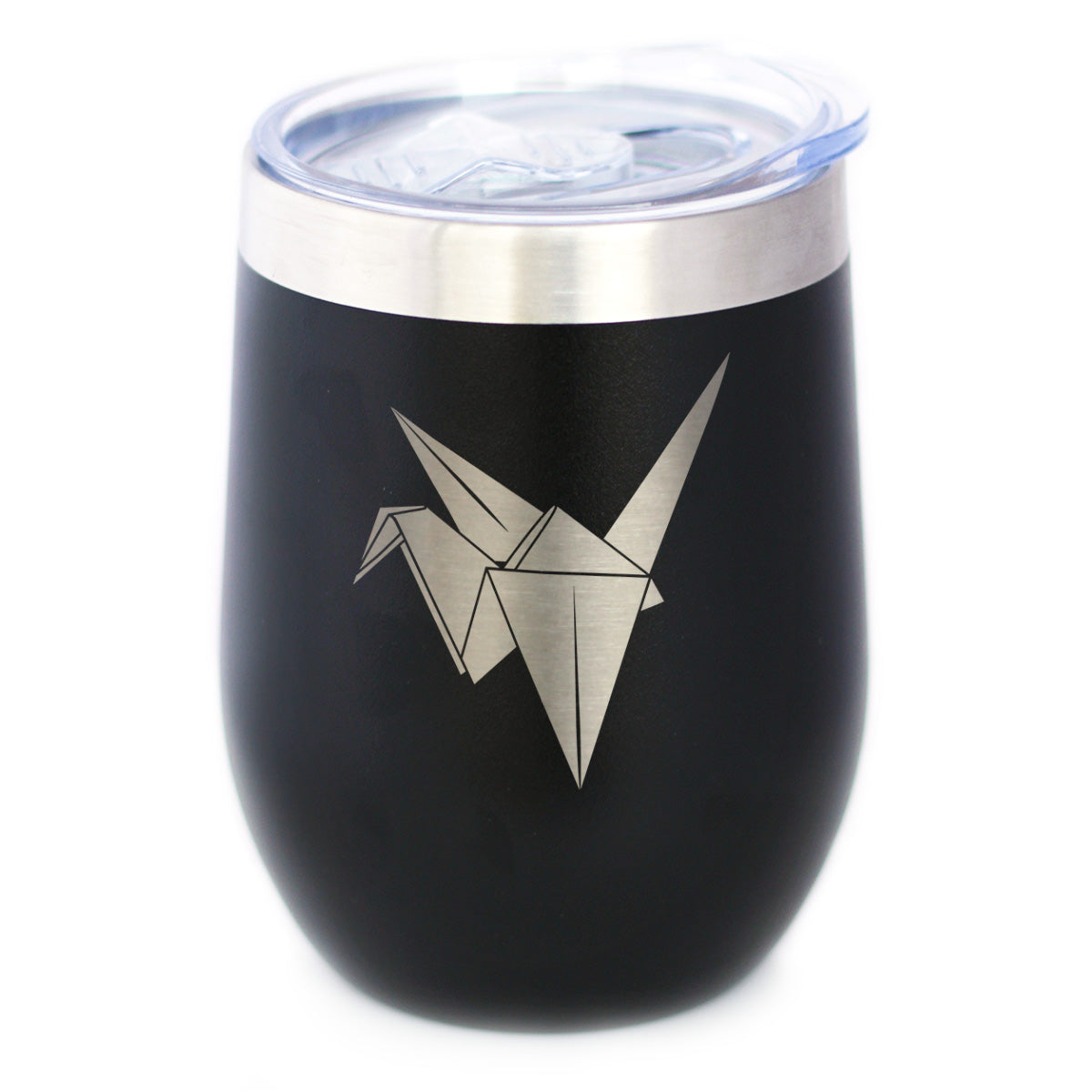 Origami Paper Crane Insulated Wine Tumbler with Sliding Lid Japanese Decor and Gifts 12oz Stainless Steel Tumbler