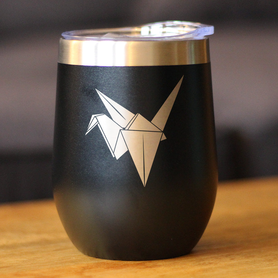 Origami Paper Crane Insulated Wine Tumbler with Sliding Lid Japanese Decor and Gifts 12oz Stainless Steel Tumbler