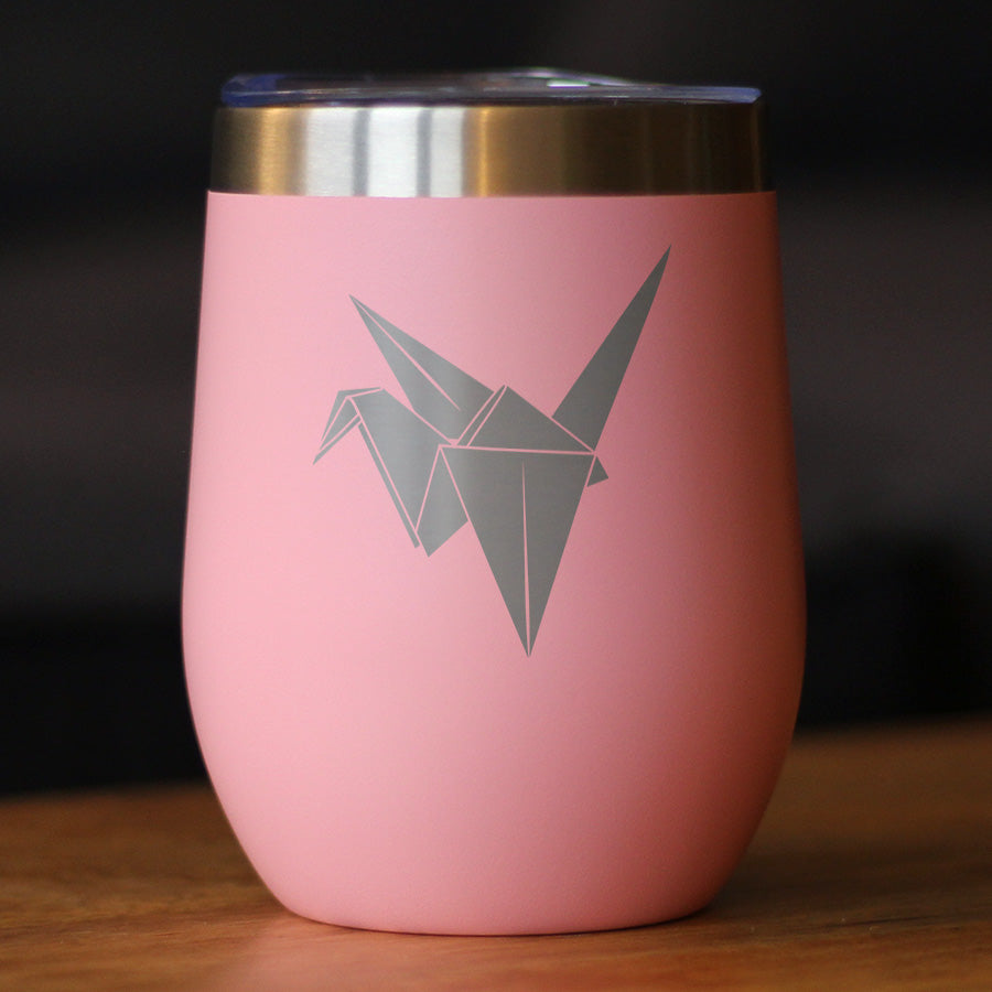 Origami Paper Crane Insulated Wine Tumbler with Sliding Lid Japanese Decor and Gifts 12oz Stainless Steel Tumbler