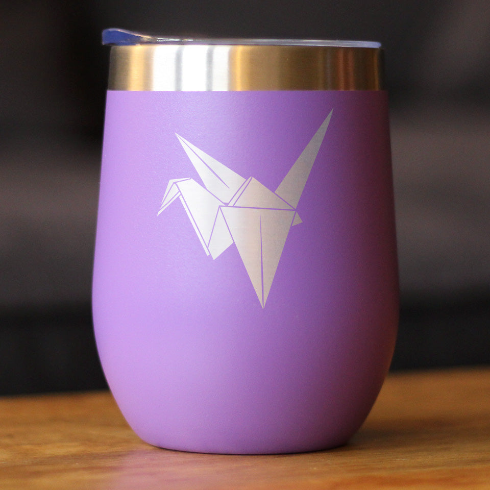 Origami Paper Crane Insulated Wine Tumbler with Sliding Lid Japanese Decor and Gifts 12oz Stainless Steel Tumbler