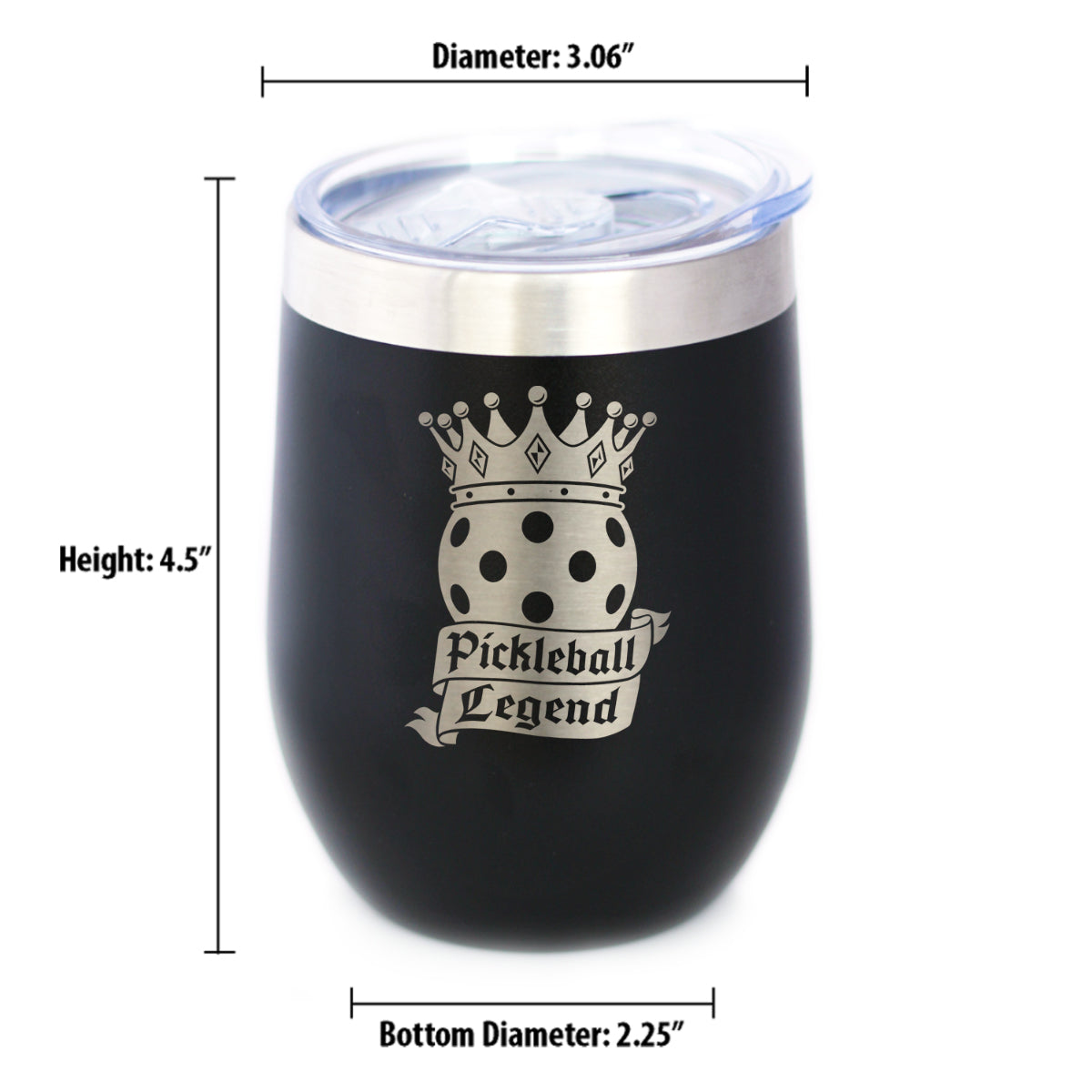 Pickleball Legend Insulated Wine Tumbler with Sliding Lid Gifts for Picklers 12oz Stainless Steel Tumbler