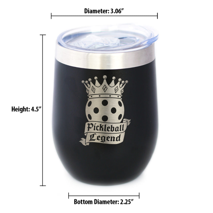 Pickleball Legend Insulated Wine Tumbler with Sliding Lid Gifts for Picklers 12oz Stainless Steel Tumbler