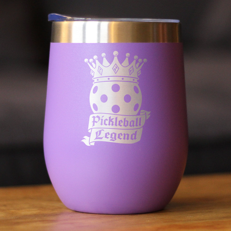 Pickleball Legend Insulated Wine Tumbler with Sliding Lid Gifts for Picklers 12oz Stainless Steel Tumbler