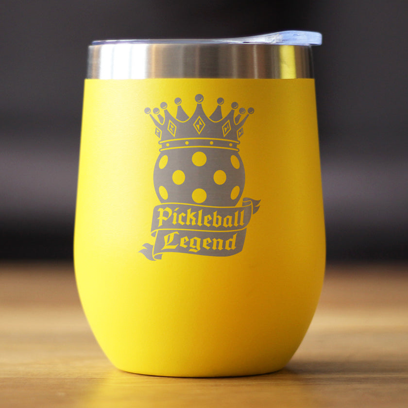 Pickleball Legend Insulated Wine Tumbler with Sliding Lid Gifts for Picklers 12oz Stainless Steel Tumbler