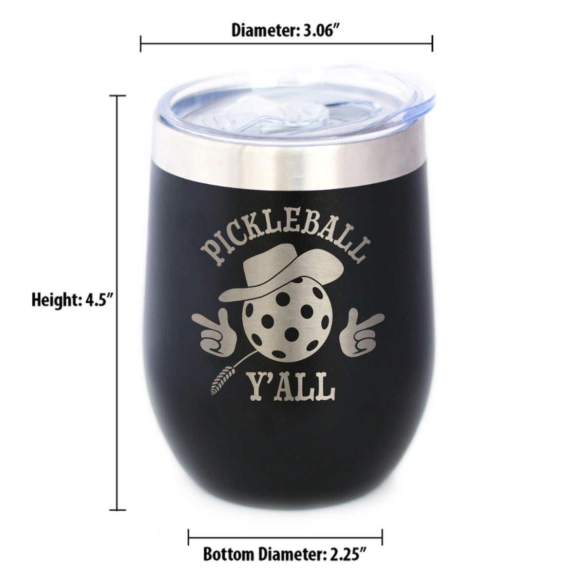 Funny Pickleball Gifts Insulated Wine Tumbler with Sliding Lid Pickleball Y'all 12oz Stainless Steel Tumbler