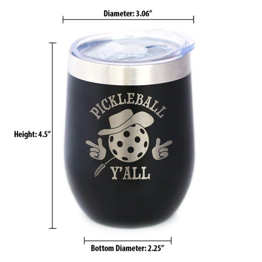 Funny Pickleball Gifts Insulated Wine Tumbler with Sliding Lid Pickleball Y'all 12oz Stainless Steel Tumbler