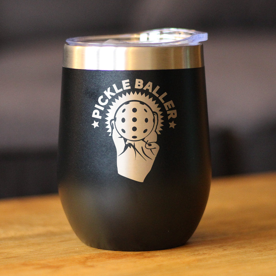 Pickleballer - Wine Tumbler Glass with Sliding Lid - Stainless Steel Travel Mug - Fun Pickleball Gifts for Women and Men
