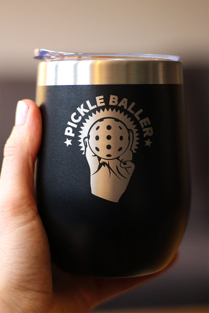 Pickleballer - Wine Tumbler Glass with Sliding Lid - Stainless Steel Travel Mug - Fun Pickleball Gifts for Women and Men