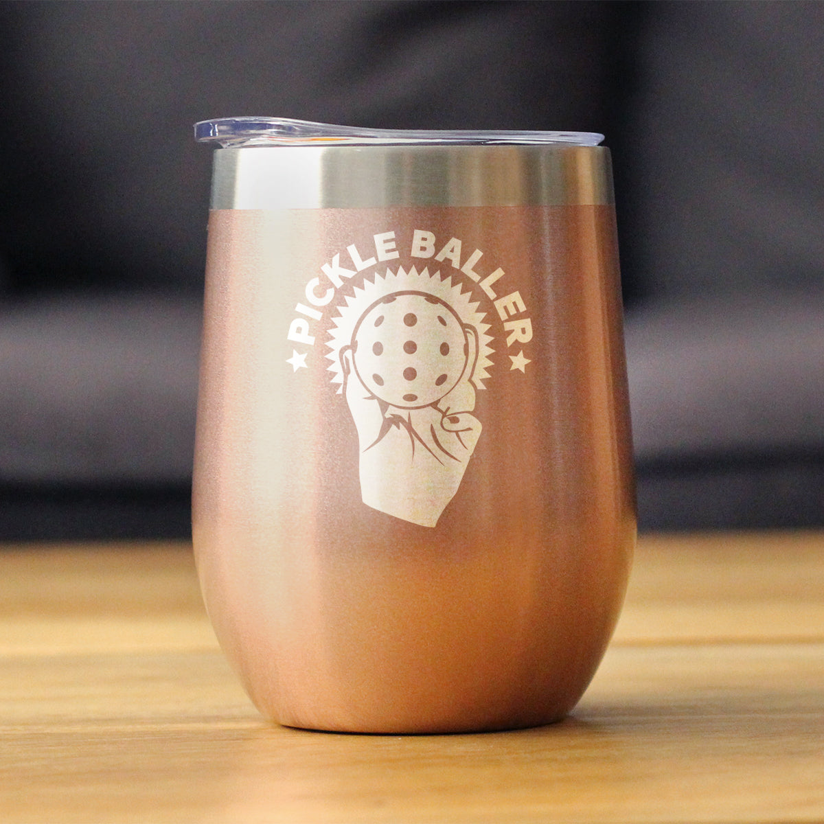 Pickleballer - Wine Tumbler Glass with Sliding Lid - Stainless Steel Travel Mug - Fun Pickleball Gifts for Women and Men