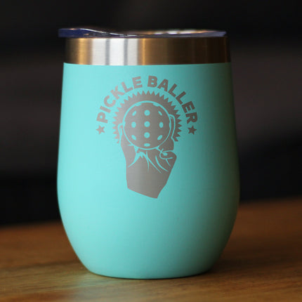 Pickleballer - Wine Tumbler Glass with Sliding Lid - Stainless Steel Travel Mug - Fun Pickleball Gifts for Women and Men