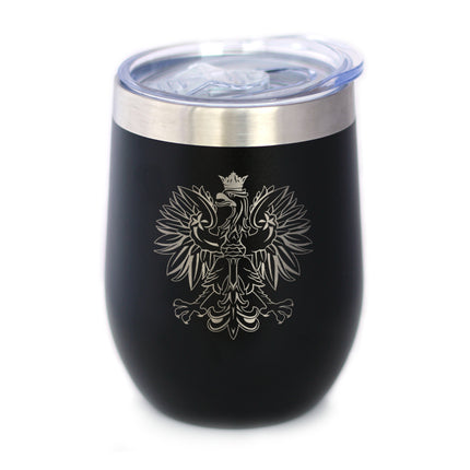 Polish Eagle - Wine Tumbler Glass with Sliding Lid - Stainless Steel Travel Mug - Poland Gifts or Party Decor for Polish Women and Men